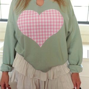 Skull House Designs Gingham Heart Crewneck: Sage 